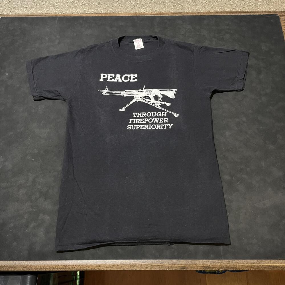 Vintage HK Shirt Shooter's Shak Peace Through Firepower 1970s Large Black Ched